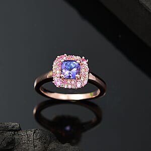 D'Joy Tanzanite and Multi Gemstone 1.60 ctw Regal Bloom Ring in 18K Vermeil Rose Gold Over Sterling Silver (Size 7.0)