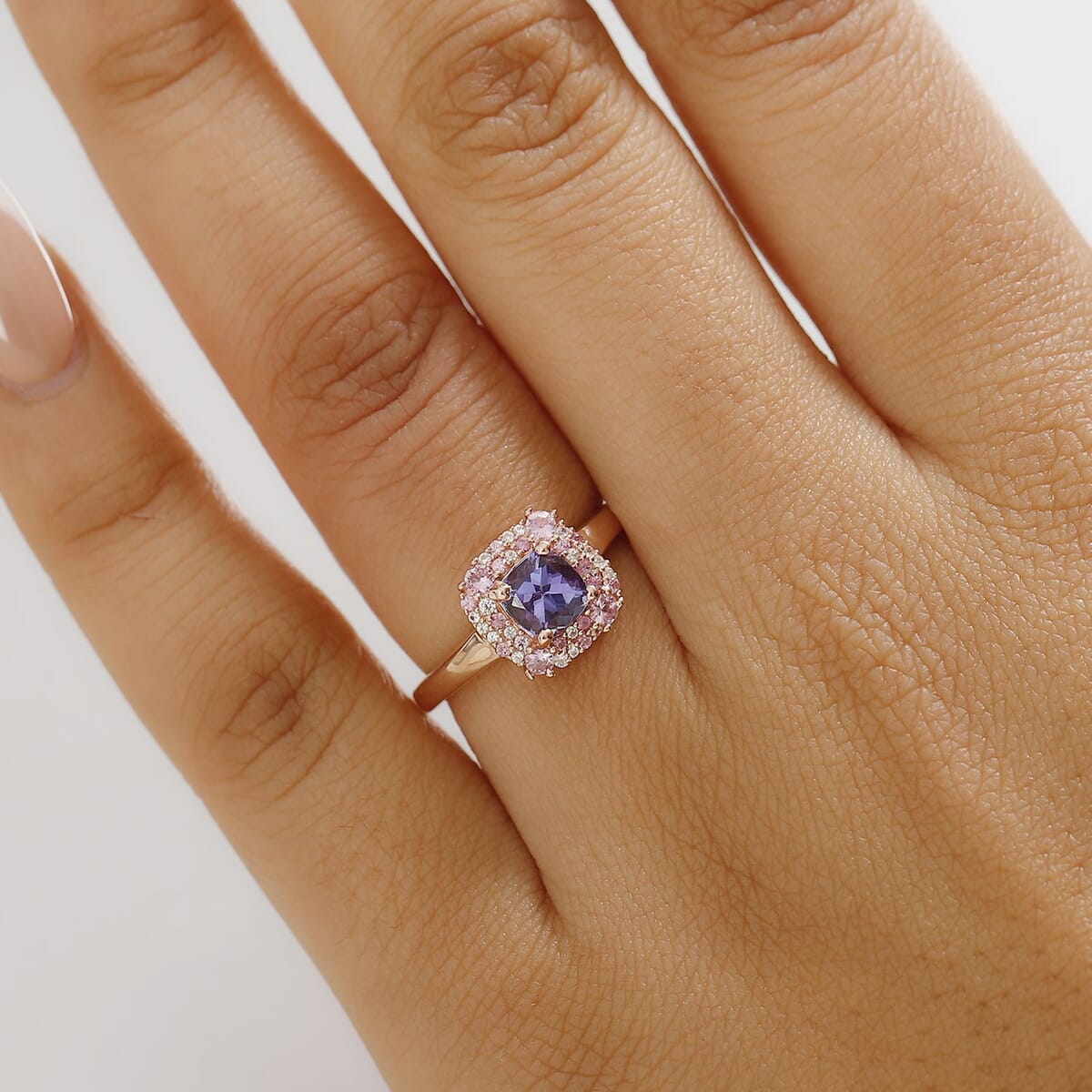 Tanzanite and Multi Gemstone 1.60 ctw Regal Bloom Ring in 18K Vermeil Rose Gold Over Sterling Silver (Size 7.0) image number 2