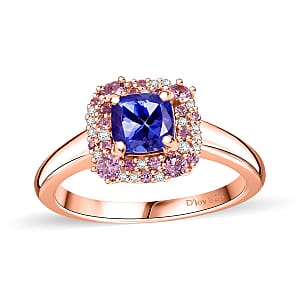 D'Joy Tanzanite and Multi Gemstone 1.60 ctw Regal Bloom Ring in 18K Vermeil Rose Gold Over Sterling Silver (Size 8.0)