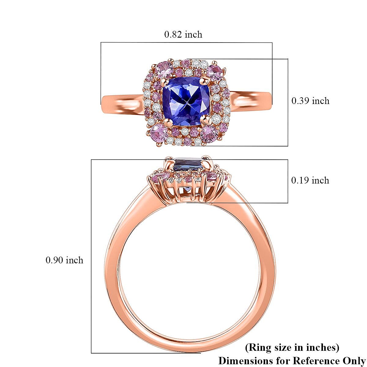 D'Joy Tanzanite and Multi Gemstone 1.60 ctw Regal Bloom Ring in 18K Vermeil Rose Gold Over Sterling Silver (Size 8.0) image number 5