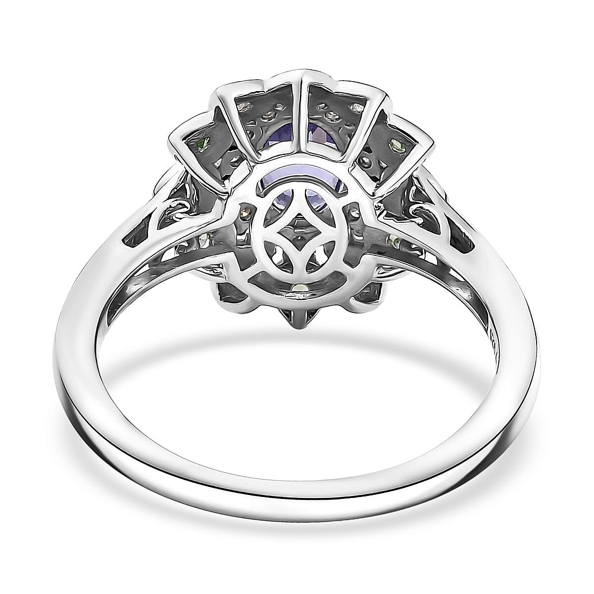 D'Joy Tanzanite and Multi Gemstone 1.80 ctw Sunflower Ring in Rhodium Over Sterling Silver (Size 10.0)