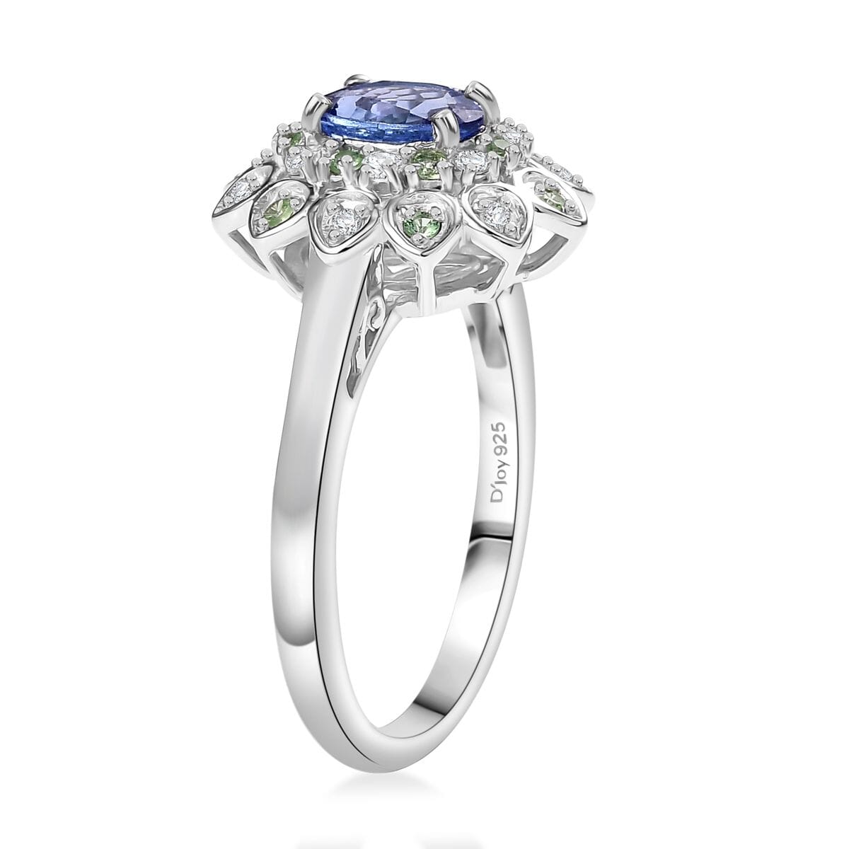 Tanzanite and Multi Gemstone 1.80 ctw Sunflower Ring in Rhodium Over Sterling Silver (Size 7.0) image number 3