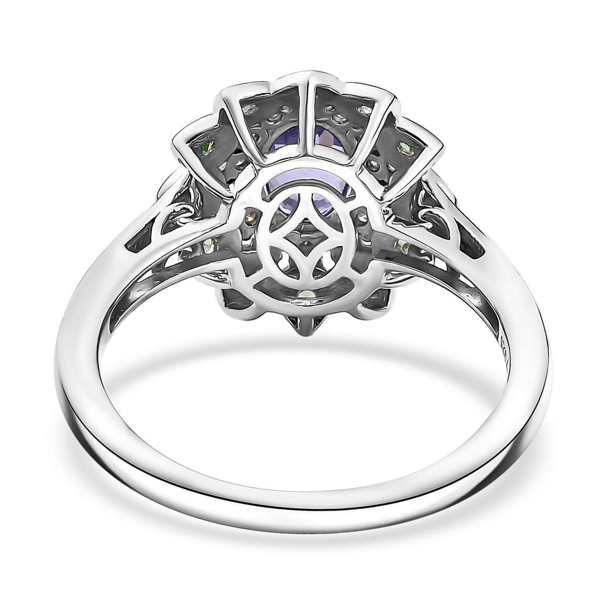 Tanzanite and Multi Gemstone 1.80 ctw Sunflower Ring in Rhodium Over Sterling Silver (Size 7.0) image number 4