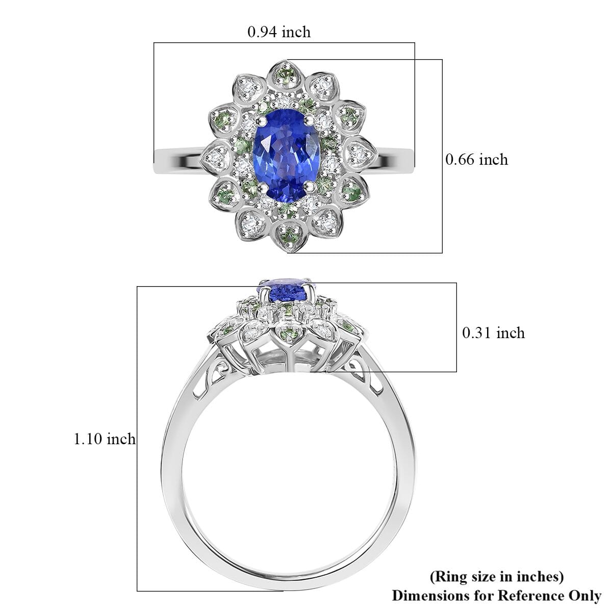 Tanzanite and Multi Gemstone 1.80 ctw Sunflower Ring in Rhodium Over Sterling Silver (Size 7.0) image number 5