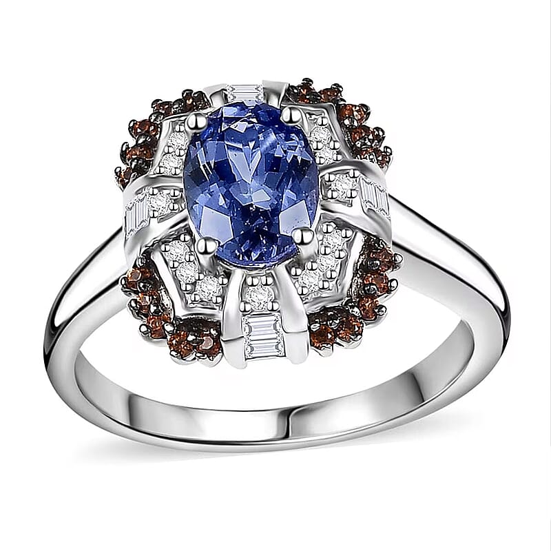 D'Joy Tanzanite and Multi Gemstone 1.75 ctw Baroque Bloom Ring in Rhodium Over Sterling Silver (Size 10.0)