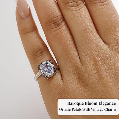 D'Joy Tanzanite and Multi Gemstone 1.75 ctw Baroque Bloom Ring in Rhodium Over Sterling Silver (Size 10.0)