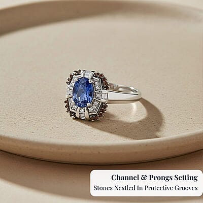 D'Joy Tanzanite and Multi Gemstone 1.75 ctw Baroque Bloom Ring in Rhodium Over Sterling Silver (Size 10.0)
