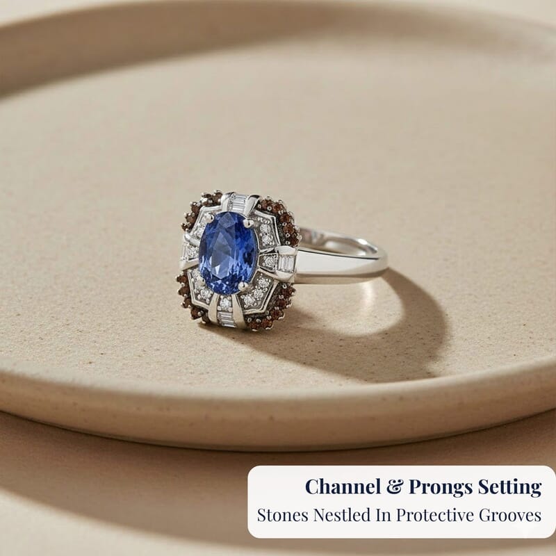 D'Joy Tanzanite and Multi Gemstone 1.75 ctw Baroque Bloom Ring in Rhodium Over Sterling Silver (Size 10.0)