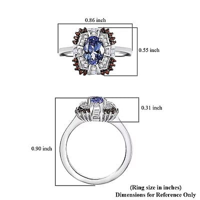D'Joy Tanzanite and Multi Gemstone 1.75 ctw Baroque Bloom Ring in Rhodium Over Sterling Silver (Size 10.0)