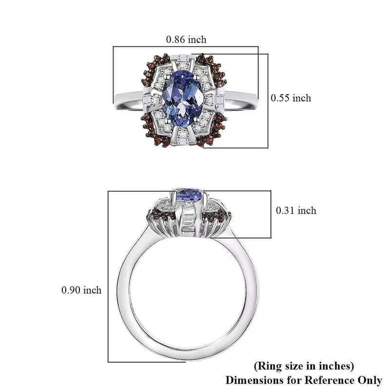 D'Joy Tanzanite and Multi Gemstone 1.75 ctw Baroque Bloom Ring in Rhodium Over Sterling Silver (Size 10.0)