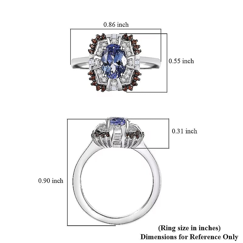 D'Joy Tanzanite and Multi Gemstone 1.75 ctw Baroque Bloom Ring in Rhodium Over Sterling Silver (Size 10.0)