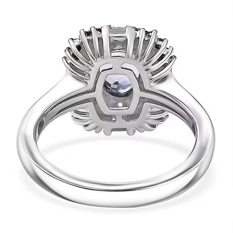 D'Joy Tanzanite and Multi Gemstone 1.75 ctw Baroque Bloom Ring in Rhodium Over Sterling Silver (Size 10.0)