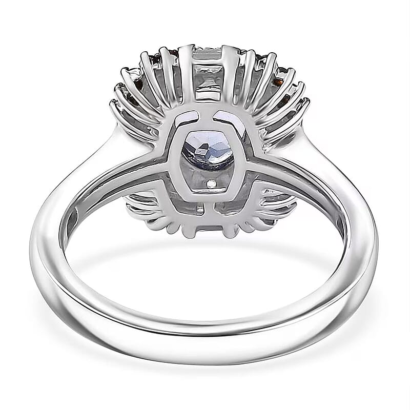 D'Joy Tanzanite and Multi Gemstone 1.75 ctw Baroque Bloom Ring in Rhodium Over Sterling Silver (Size 10.0)