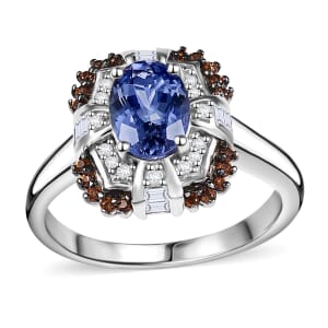 Tanzanite and Multi Gemstone 1.75 ctw Baroque Bloom Ring in Rhodium Over Sterling Silver (Size 8.0)