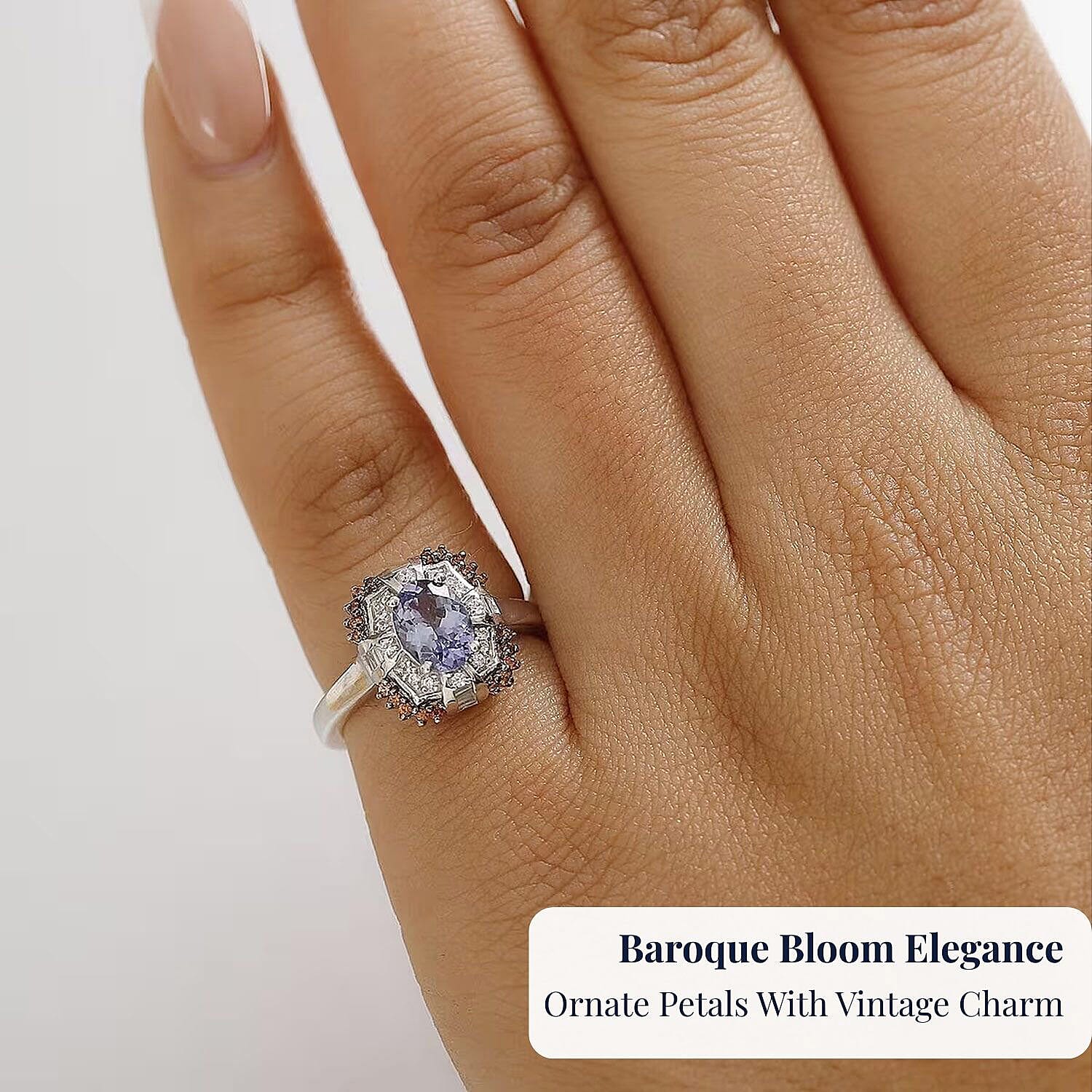 D'Joy Tanzanite and Multi Gemstone 1.75 ctw Baroque Bloom Ring in Rhodium Over Sterling Silver (Size 8.0)