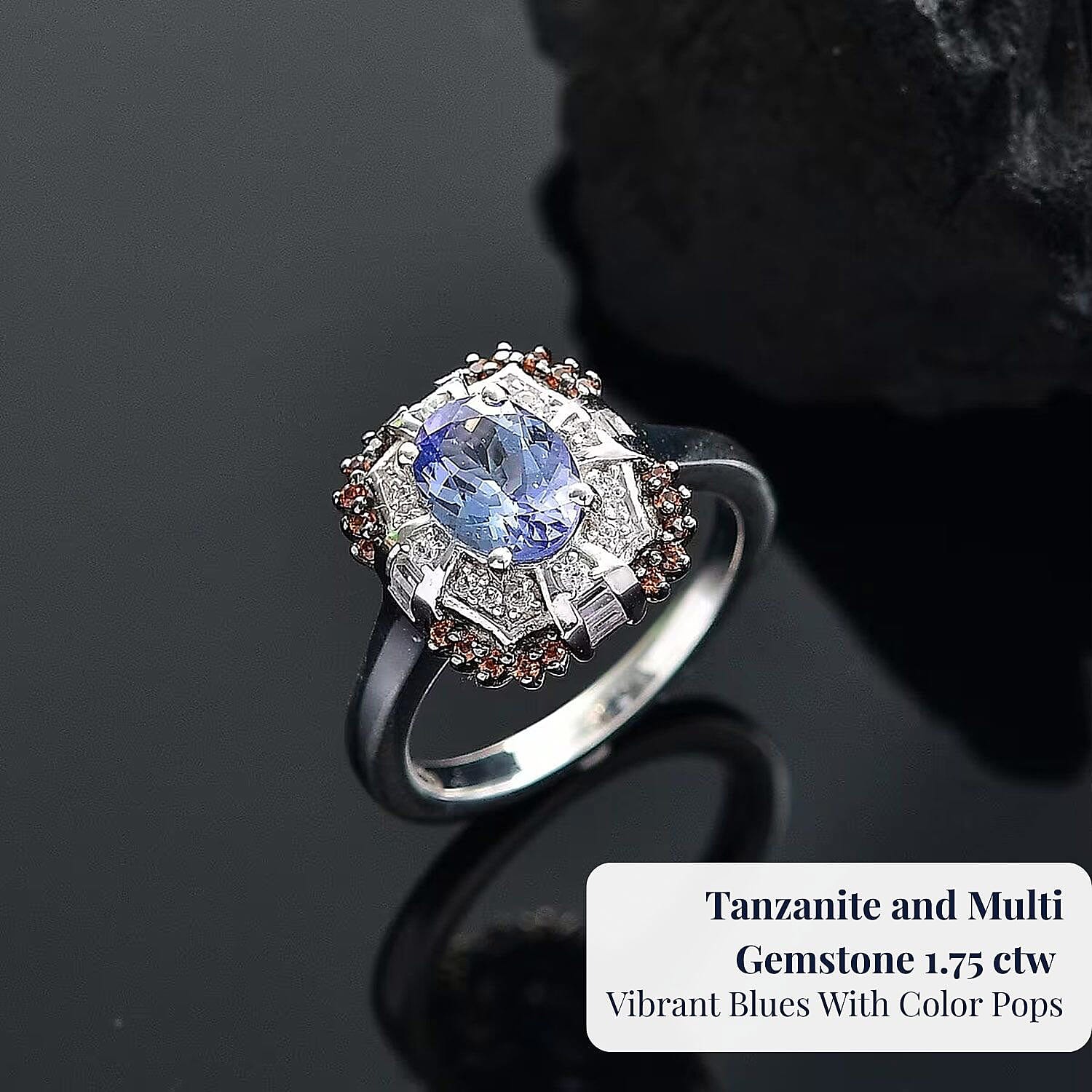 D'Joy Tanzanite and Multi Gemstone 1.75 ctw Baroque Bloom Ring in Rhodium Over Sterling Silver (Size 8.0)