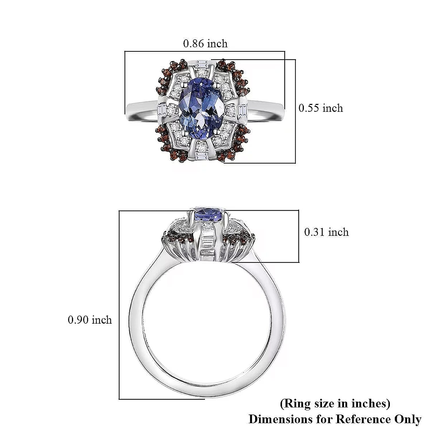 D'Joy Tanzanite and Multi Gemstone 1.75 ctw Baroque Bloom Ring in Rhodium Over Sterling Silver (Size 8.0)