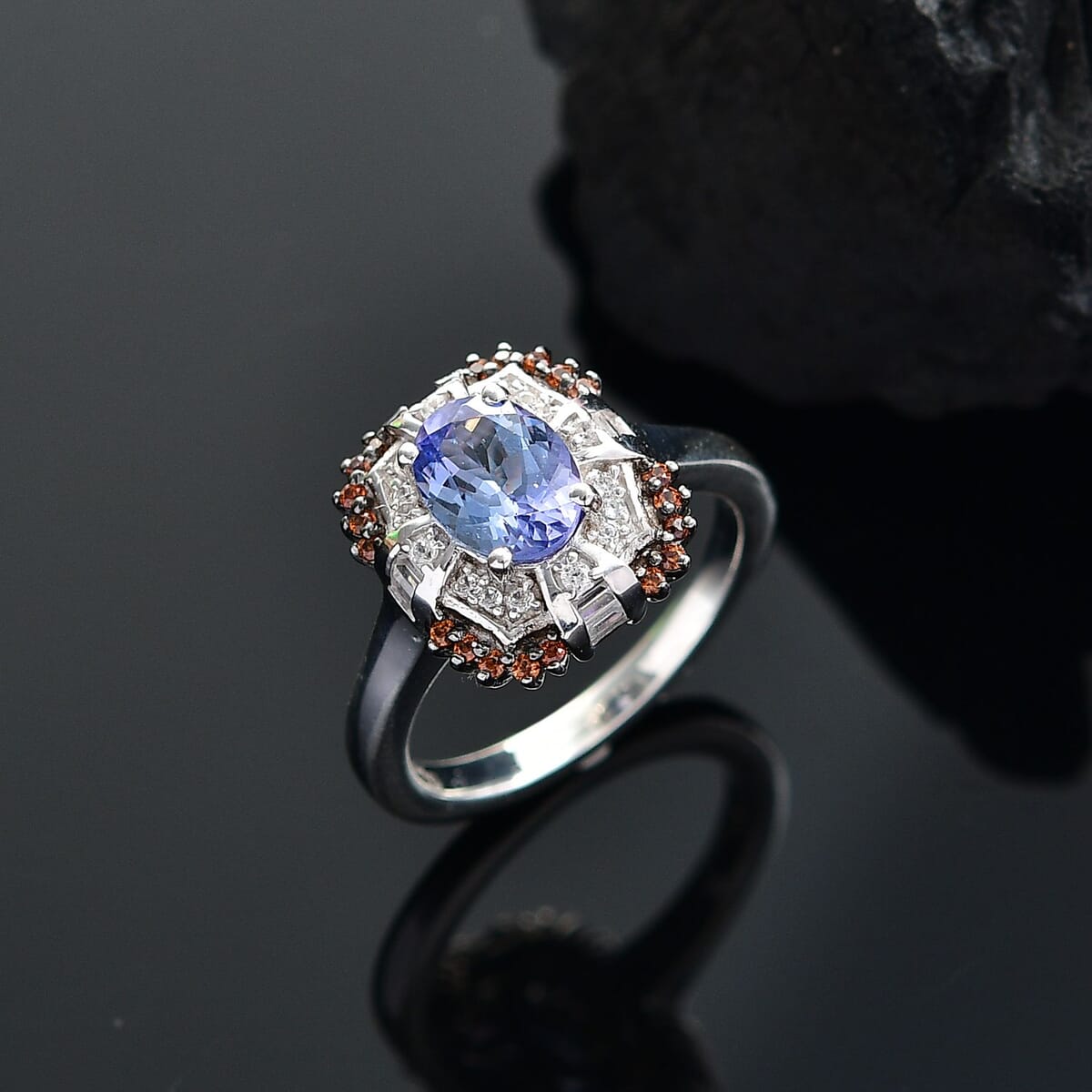 Tanzanite and Multi Gemstone 1.75 ctw Baroque Bloom Ring in Rhodium Over Sterling Silver (Size 9.0) image number 1