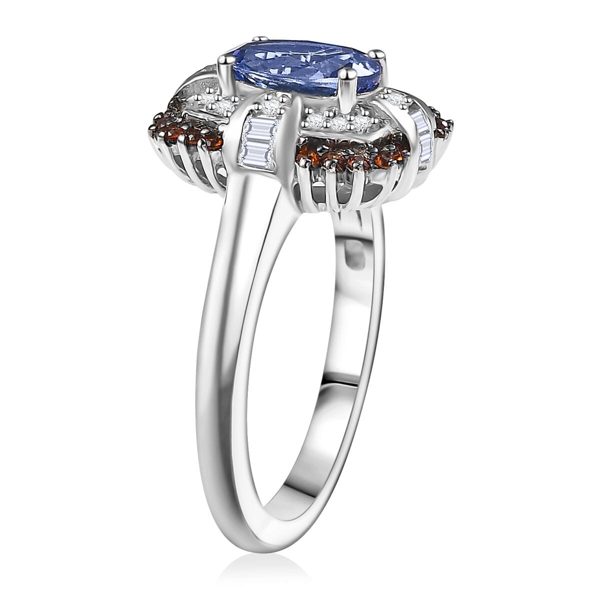 Tanzanite and Multi Gemstone 1.75 ctw Baroque Bloom Ring in Rhodium Over Sterling Silver (Size 9.0) image number 3