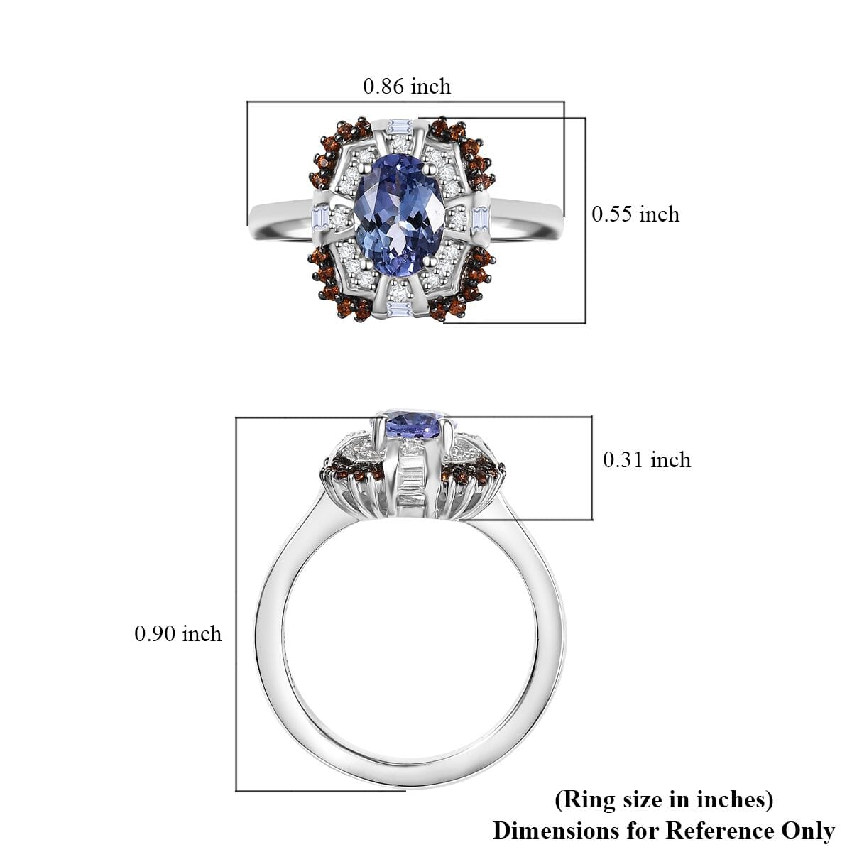 Tanzanite and Multi Gemstone 1.75 ctw Baroque Bloom Ring in Rhodium Over Sterling Silver (Size 9.0) image number 5