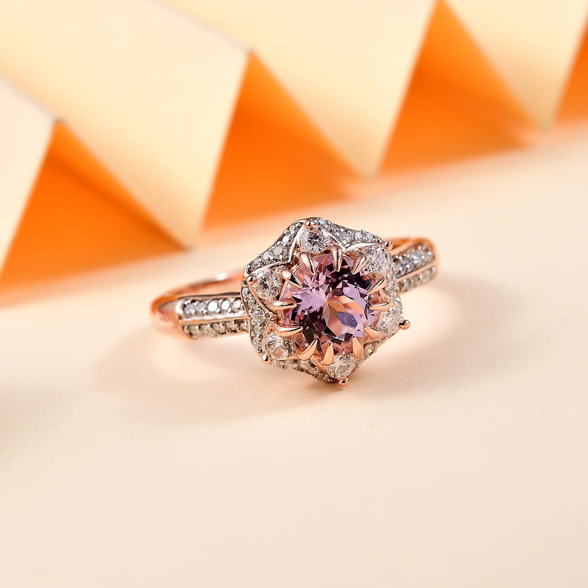 Premium Martha Rocha Kunzite and Moissanite 2.35 ctw Rose Petal Crown Ring in 18K Vermeil Rose Gold Over Sterling Silver (Size 7.0) image number 1