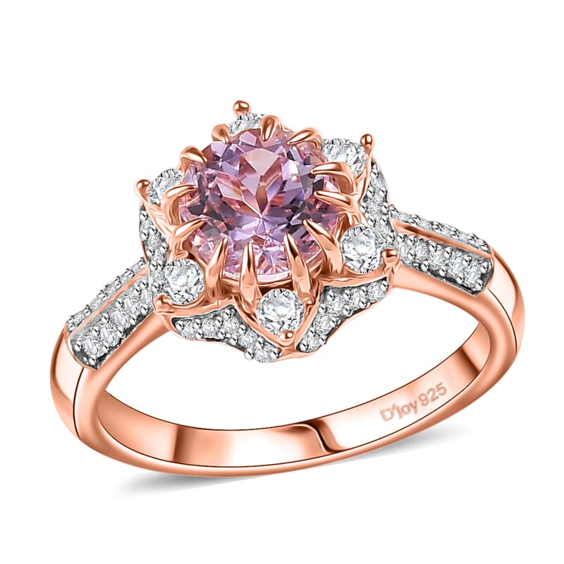 D'Joy Premium Martha Rocha Kunzite and Moissanite 2.35 ctw Rose Petal Crown Ring in 18K Vermeil Rose Gold Over Sterling Silver (Size 8.0)