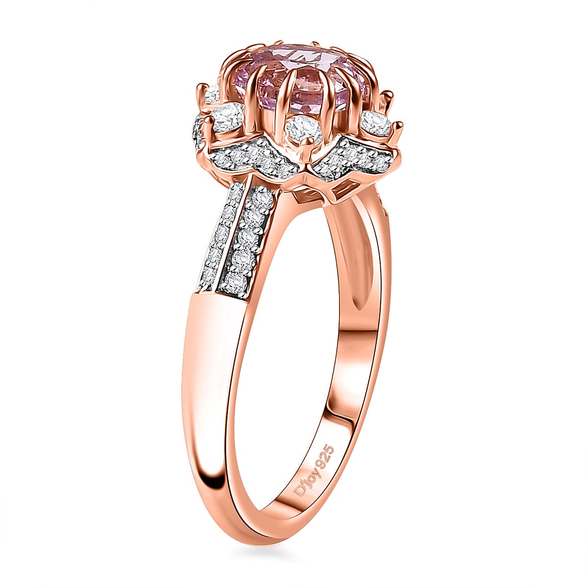 D'Joy Premium Martha Rocha Kunzite and Moissanite 2.35 ctw Rose Petal Crown Ring in 18K Vermeil Rose Gold Over Sterling Silver (Size 8.0)