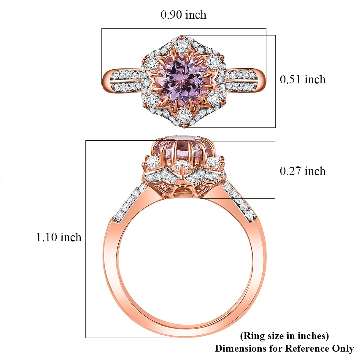 D'Joy Premium Martha Rocha Kunzite and Moissanite 2.35 ctw Rose Petal Crown Ring in 18K Vermeil Rose Gold Over Sterling Silver (Size 8.0)