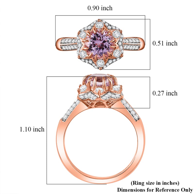 D'Joy Premium Martha Rocha Kunzite and Moissanite 2.35 ctw Rose Petal Crown Ring in 18K Vermeil Rose Gold Over Sterling Silver (Size 8.0)
