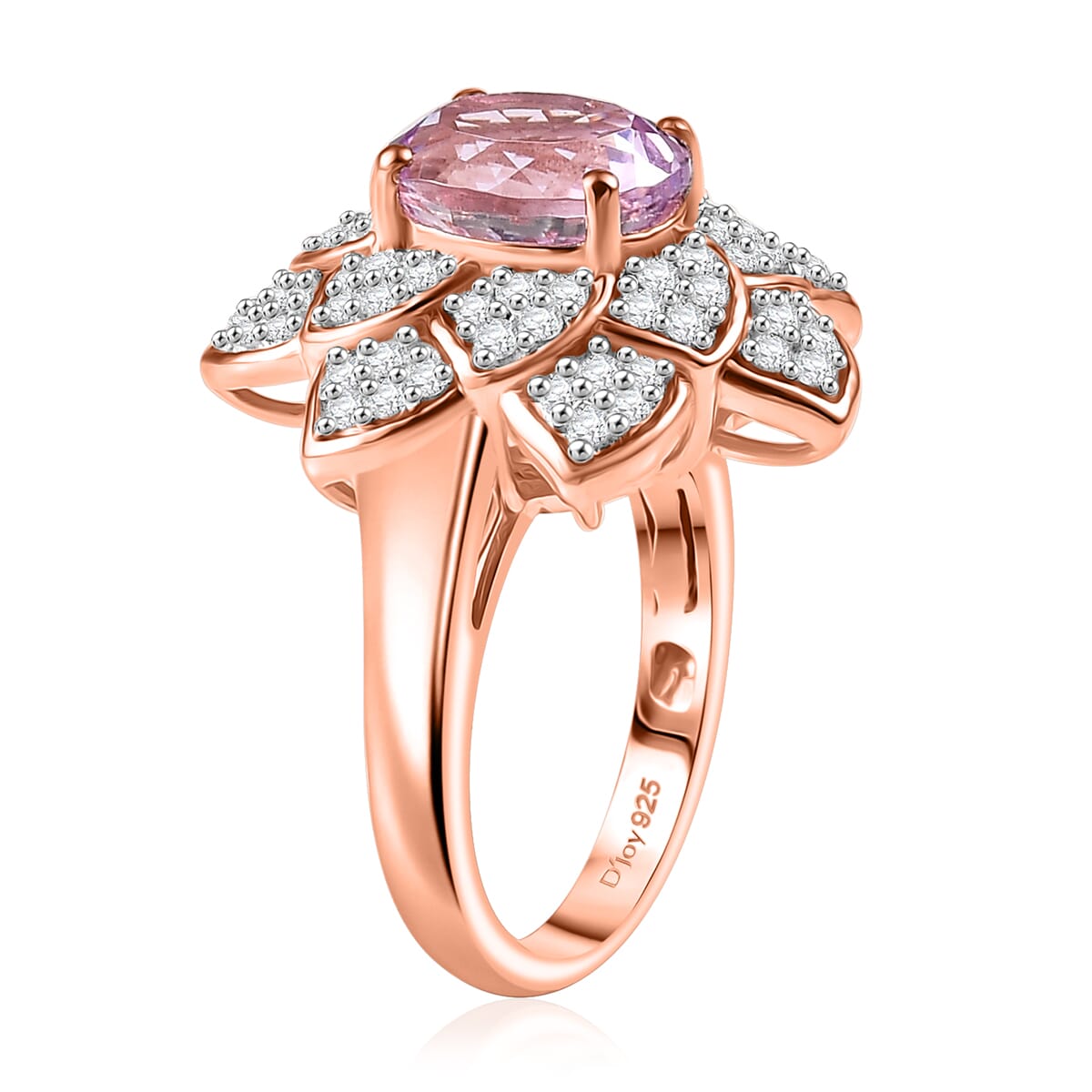 D'Joy Premium Martha Rocha Kunzite and White Zircon 4.35 ctw Rose Floral Ring in 18K Vermeil Rose Gold Over Sterling Silver (Size 7.0) image number 3