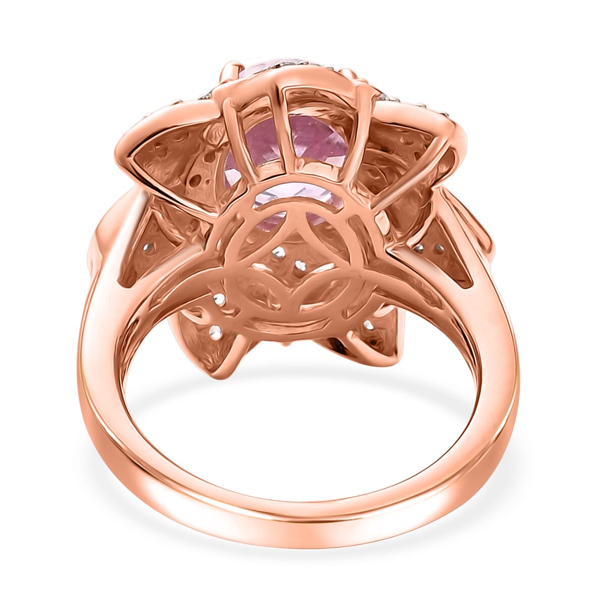 D'Joy Premium Martha Rocha Kunzite and White Zircon 4.35 ctw Rose Floral Ring in 18K Vermeil Rose Gold Over Sterling Silver (Size 7.0) image number 4
