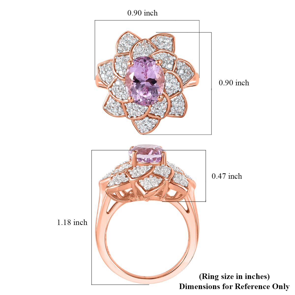 D'Joy Premium Martha Rocha Kunzite and White Zircon 4.35 ctw Rose Floral Ring in 18K Vermeil Rose Gold Over Sterling Silver (Size 7.0) image number 5