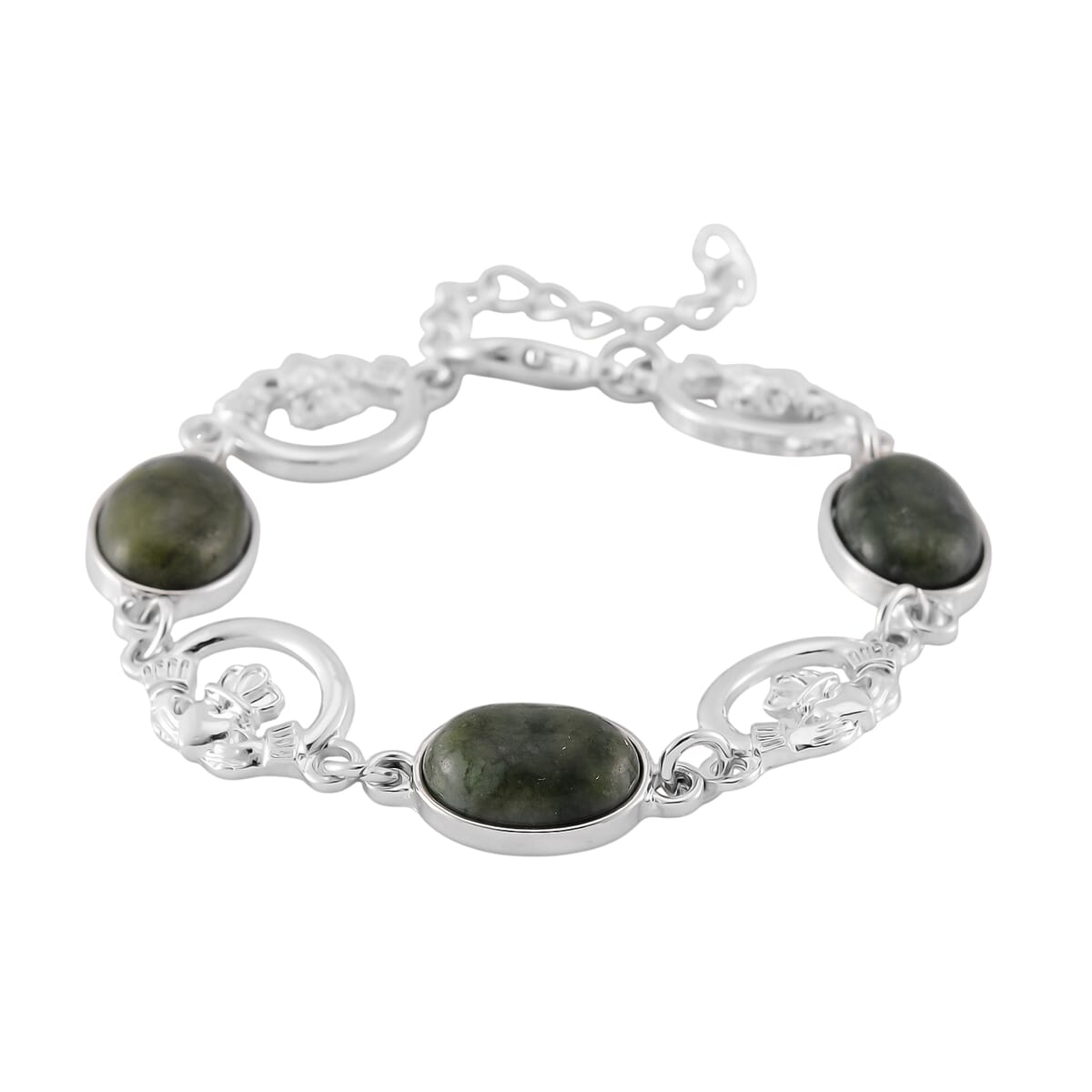 Connemara Marble 30.00 ctw Claddagh Bracelet in Silvertone (7-9.0In)  image number 2