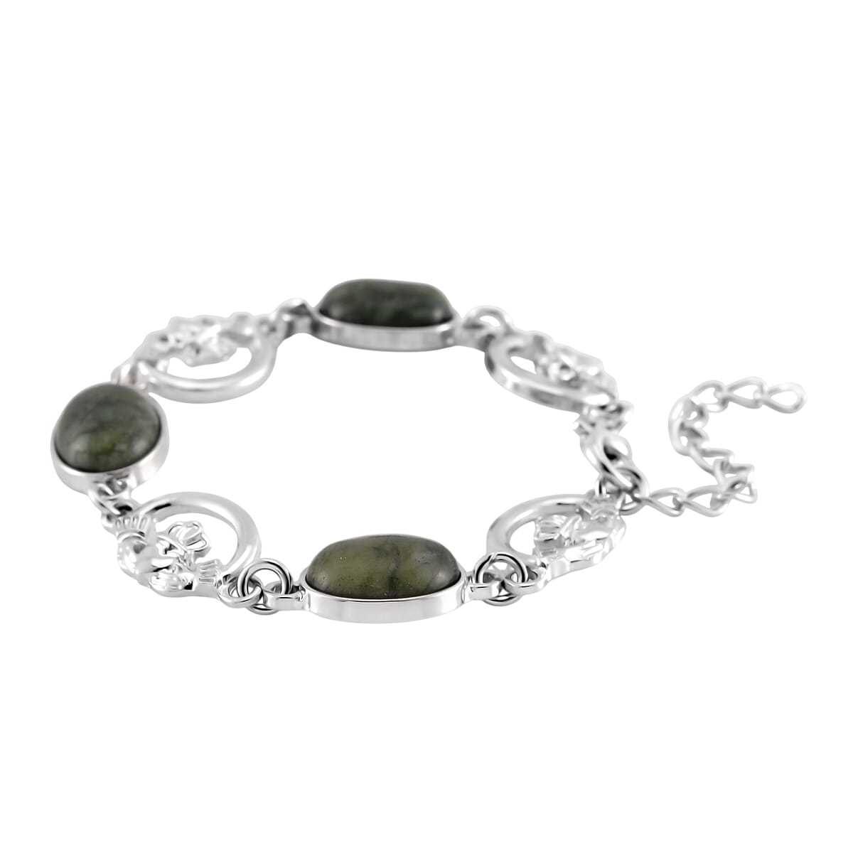 Connemara Marble 30.00 ctw Claddagh Bracelet in Silvertone (7-9.0In)  image number 3