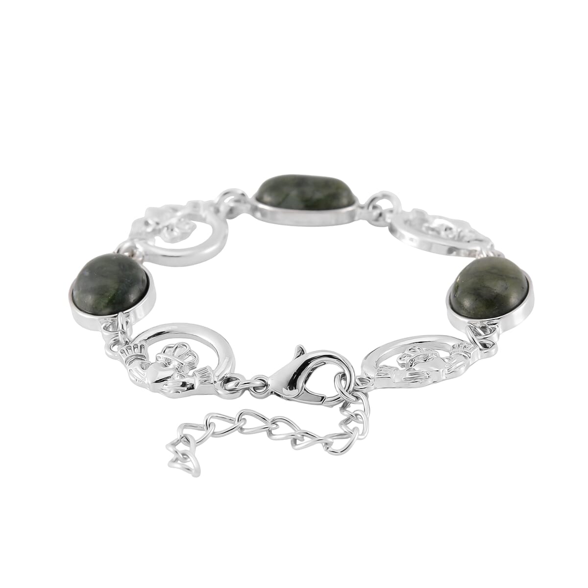 Connemara Marble 30.00 ctw Claddagh Bracelet in Silvertone (7-9.0In)  image number 4