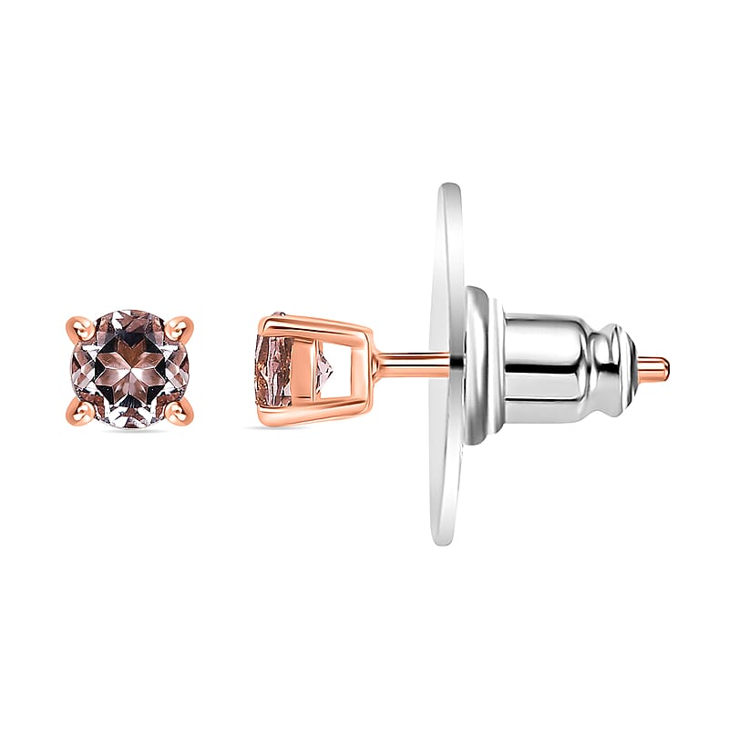D'Joy Premium Marropino Morganite 0.50 ctw Solitaire Stud Earrings in 18K Vermeil Rose Gold Over Sterling Silver