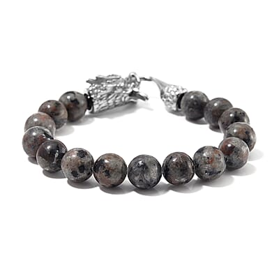 Natural Yooperlite 130.00 ctw 10mm Beaded Dragon Bracelet in Stainless Steel (6.75 In) with Free UV Flash Light