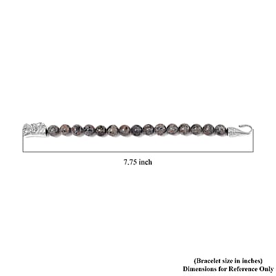 Natural Yooperlite 130.00 ctw 10mm Beaded Dragon Bracelet in Stainless Steel (6.75 In) with Free UV Flash Light