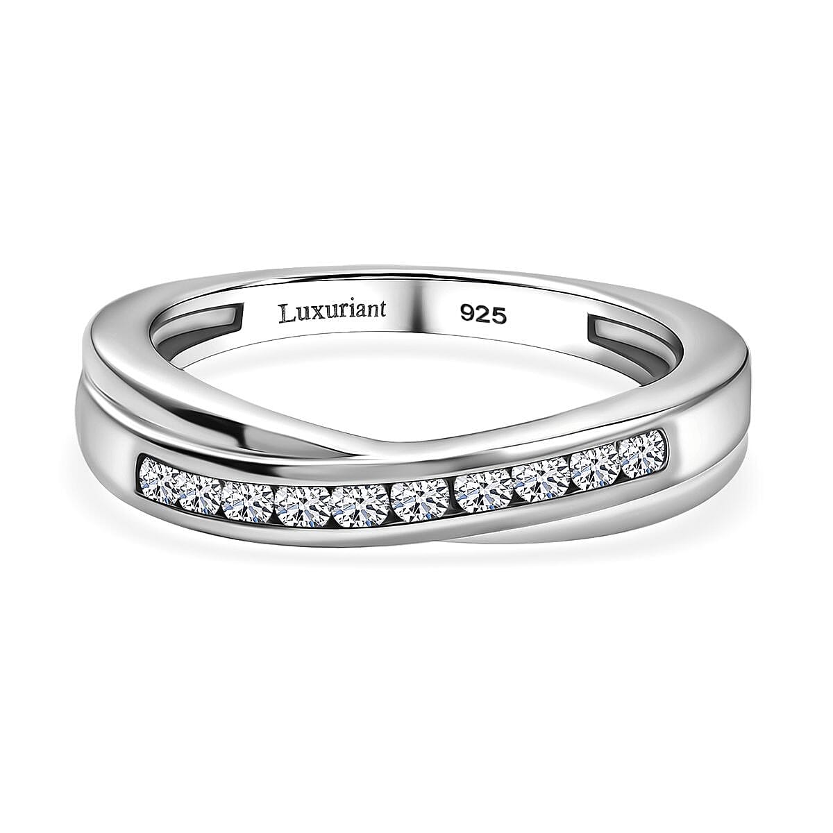 Lab Grown Diamond 0.25 ctw Band Ring in Rhodium Over Sterling Silver (Size 8)