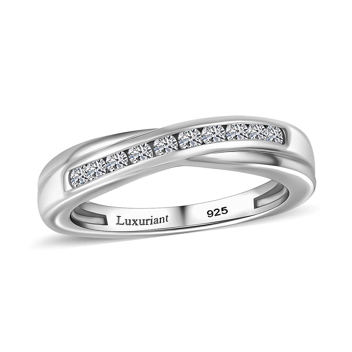 Lab Grown Diamond 0.25 ctw Band Ring in Rhodium Over Sterling Silver (Size 8)