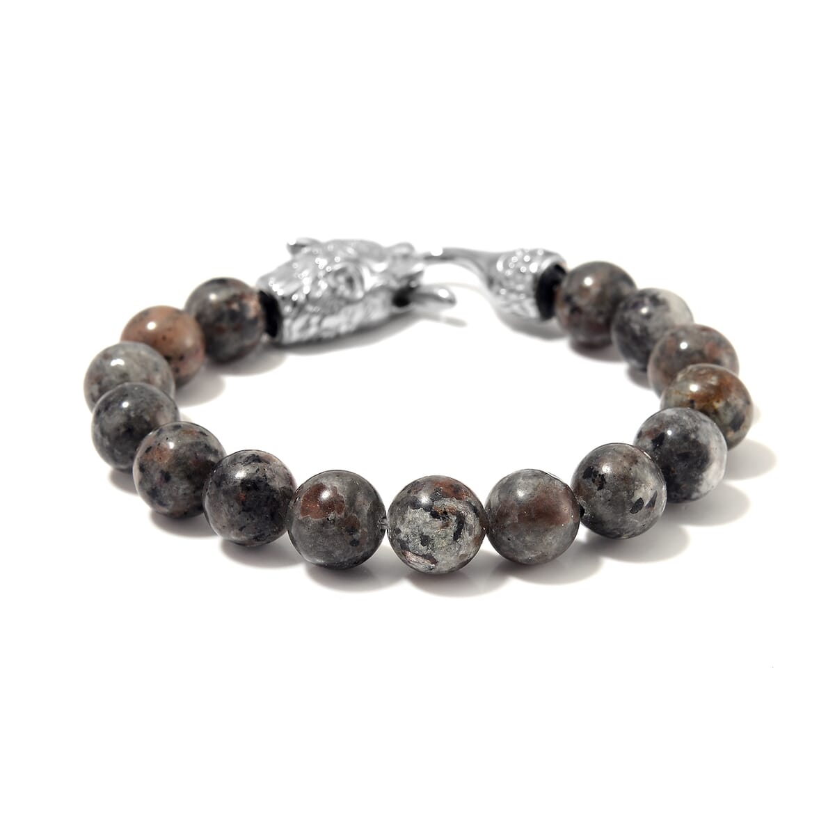Natural Yooperlite 130.00 ctw 10mm Beaded Panther Bracelet in Stainless S (7.50 In) with Free UV Flash Light  image number 2