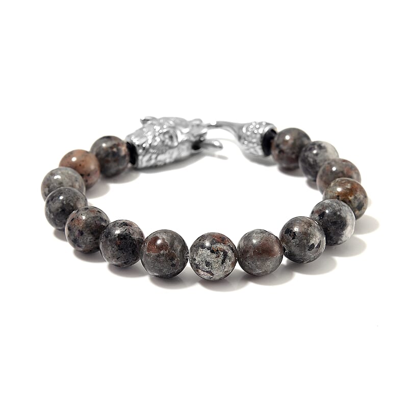 Natural Yooperlite 130.00 ctw 10mm Beaded Panther Bracelet in Stainless S (7.50 In) with Free UV Flash Light 