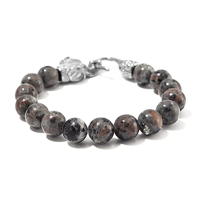 Natural Yooperlite 130.00 ctw 10mm Beaded Elephant Bracelet in Stainless Steel (7.50 In) with Free UV Flash Light