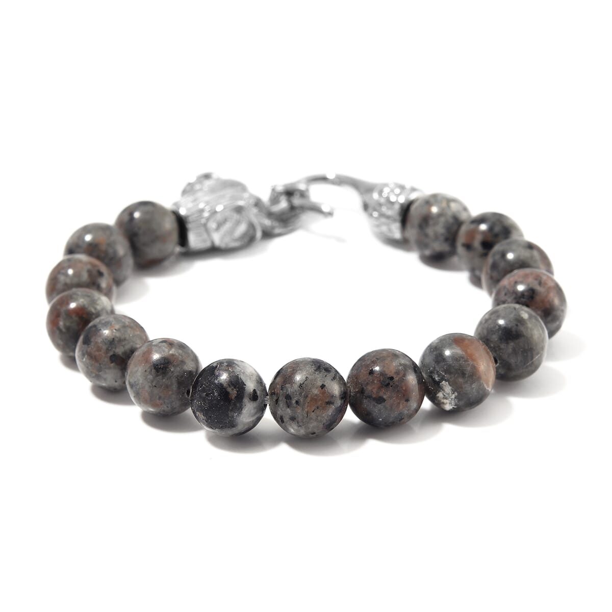 Natural Yooperlite 150.00 ctw 10mm Beaded Elephant Bracelet in Stainless Steel (7.25 In) with Free UV Flash Light image number 2