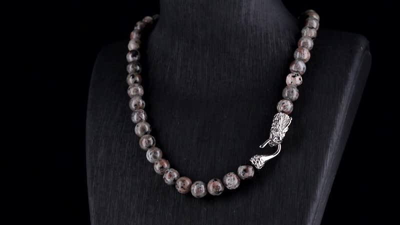 Natural Yooperlite 400.00 ctw 10mm Beaded Dragon Necklace in Stainless Steel 20 Inches with Free UV Flash Light