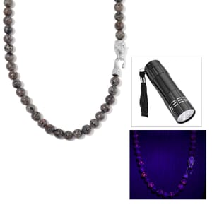 Natural Yooperlite 400.00 ctw 10mm Beaded Panther Necklace in Stainless Steel 20 Inches with Free UV Flash Light