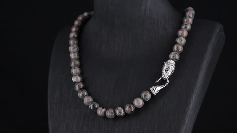 Natural Yooperlite 400.00 ctw 10mm Beaded Panther Necklace in Stainless Steel 20 Inches with Free UV Flash Light