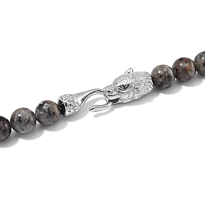 Natural Yooperlite 400.00 ctw 10mm Beaded Panther Necklace in Stainless Steel 20 Inches with Free UV Flash Light