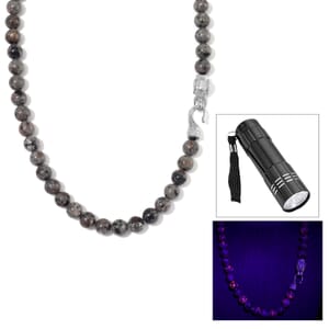 Natural Yooperlite 400.00 ctw 10mm Beaded Elephant Necklace in Stainless Steel 20 Inches with Free UV Flash Light