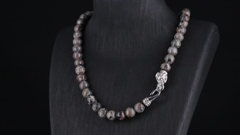 Natural Yooperlite 400.00 ctw 10mm Beaded Elephant Necklace in Stainless Steel 20 Inches with Free UV Flash Light